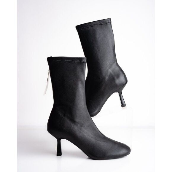 Zara Womens Soft Leather Boots Booties Black heeled US 6 EU 36 New 2101/410 - Picture 2 of 8
